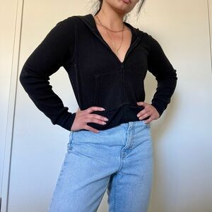 TNA aritzia crop Waffle Knit Black Hoodie